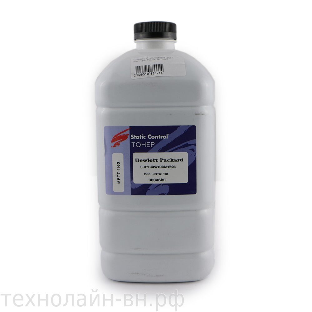 Тонер Static Control для HP LJ P1005/ 1006/ 1505, Bk, 1 кг, флакон (фасовка Россия)